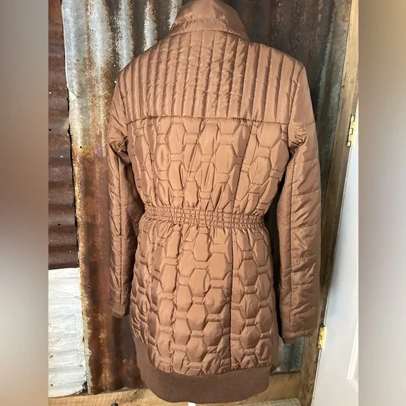 Daisy Quilted Puffer Coat Brown Zip Front Long Jacket- size small - Picture 4 of 8
